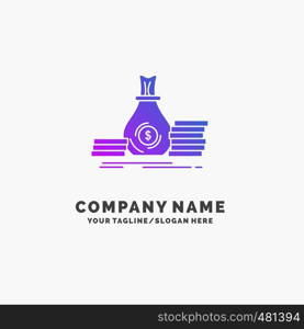 Accumulation, bag, investment, loan, money Purple Business Logo Template. Place for Tagline.. Vector EPS10 Abstract Template background