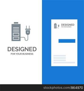 Accumulator, Battery, Power, Plug Grey Logo Design and Business Card Template