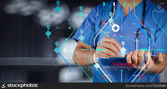 Accurate diagnosis appropriate treatment medical concept.Medical Doctor working with note board as medical network concept