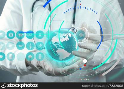 Accurate diagnosis appropriate treatment medical concept.Medicine doctor hand working with modern computer interface as medical concept