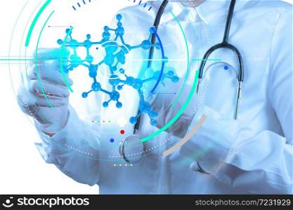 Accurate diagnosis appropriate treatment medical concept.scientist doctor hand touch virtual molecular structure in the lab