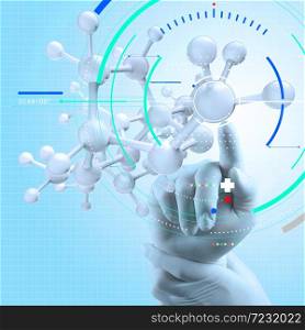 Accurate diagnosis appropriate treatment medical concept.scientist doctor hand touch virtual molecular structure in the lab