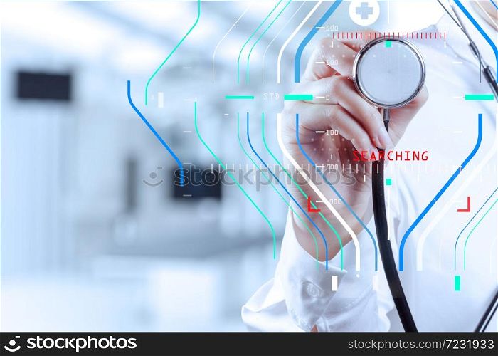 Accurate diagnosis appropriate treatment medical concept.success smart medical doctor working with operating room as concept