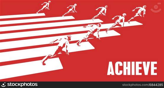 Achieve with Business People Running in a Path. Achieve. Achieve