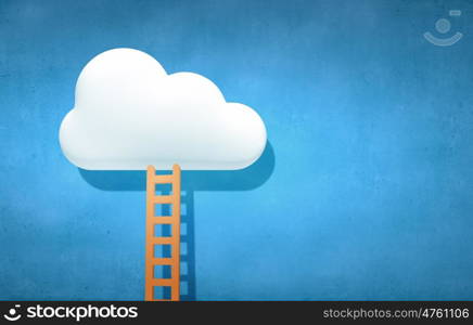 Achievement concept. Conceptual image with ladder leading to white blank cloud