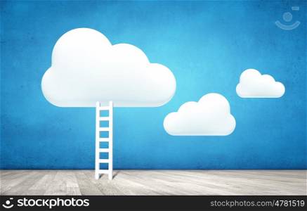 Achievement concept. Conceptual image with ladder leading to white blank cloud