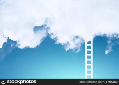 Achievement concept. Conceptual image with ladder leading to white blank cloud