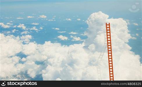 Achievement concept. Conceptual image with ladder leading to white blank cloud