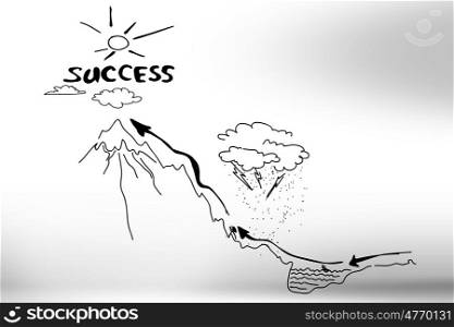 Achievement of success. Close up of businessman hand drawing business sketches