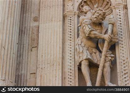 Acireale (Sicily, Italy): Historic center San Sebastinao Church baroque architecture - statue