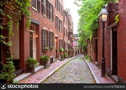 Acorn street Beacon Hill cobblestone Boston in Massachusetts USA