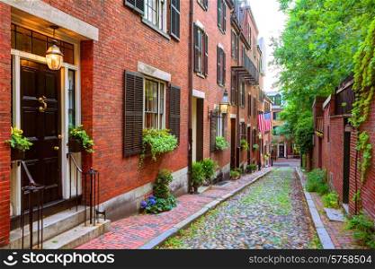 Acorn street Beacon Hill cobblestone Boston in Massachusetts USA