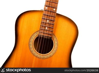 acoustic guitar central part closeup isolated on white