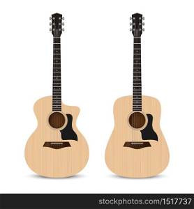 Acoustic guitar grand auditorium and dreadnought shape isolated on white background