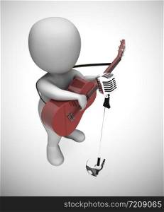 Acoustic guitar music played by musician at a concert. Entertainer on stage plays folk - 3d illustration