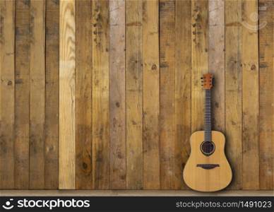 Acoustic guitar on wood floors
