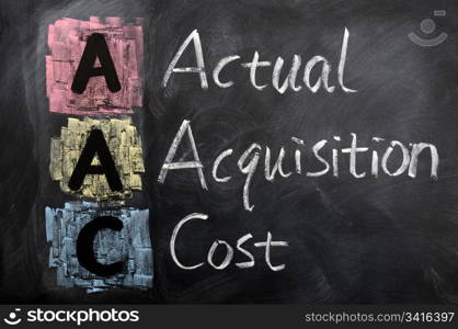 Acronym of AAC for Actual Acquisition Cost written in chalk on a blackboard