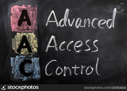 Acronym of AAC for Advanced Access Control written in chalk on a blackboard