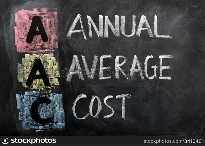 Acronym of AAC for Annual Average Cost written in chalk on a blackboard