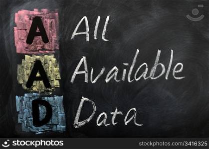 Acronym of AAD for All Available Data written in chalk on a blackboard