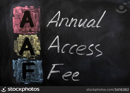 Acronym of AAF for Annual Access Fee written in chalk on a blackboard