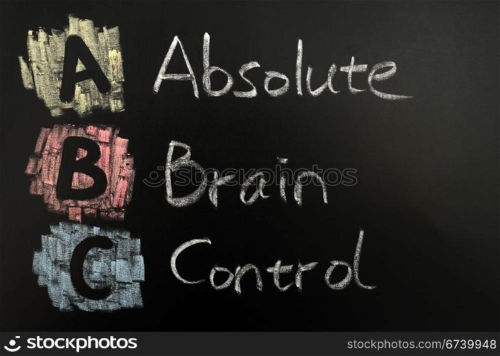 Acronym of ABC written in colorful chalk on a blackboard