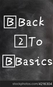 Acronym of B2B for Back to Basics written with chalk on a blackboard