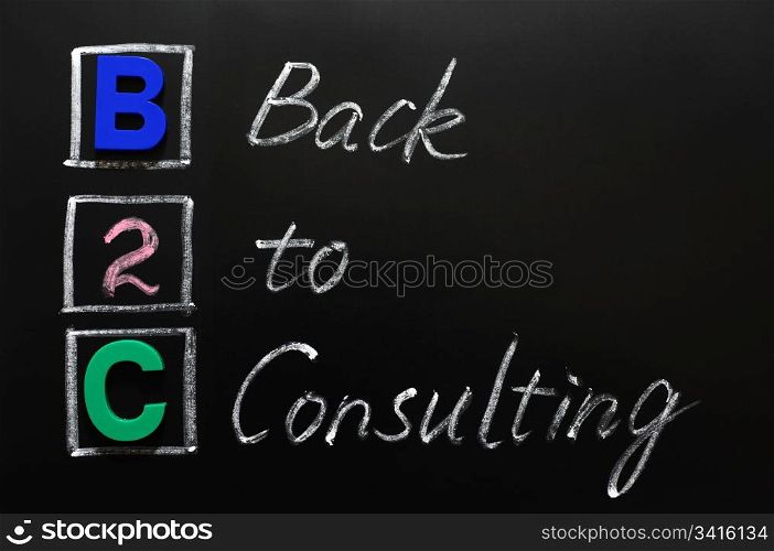 Acronym of B2C- Back to consulting written on a blackboard