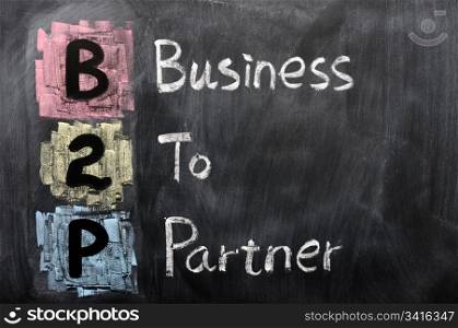 Acronym of B2P - Business to Partner written on a blackboard