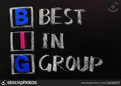 Acronym of BIG on a blackboard - Best in Group