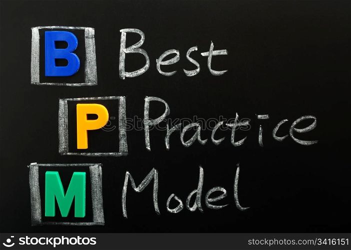 Acronym of BPM - Best Practice Model written on a blackboard