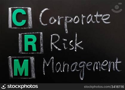 Acronym of CRM - Corporate Risk Management written on a blackboard
