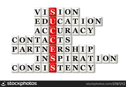 acronym of success and other releated words on white