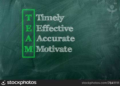 acronym of Team - Timely , Effective ,Accurate ,Motivated