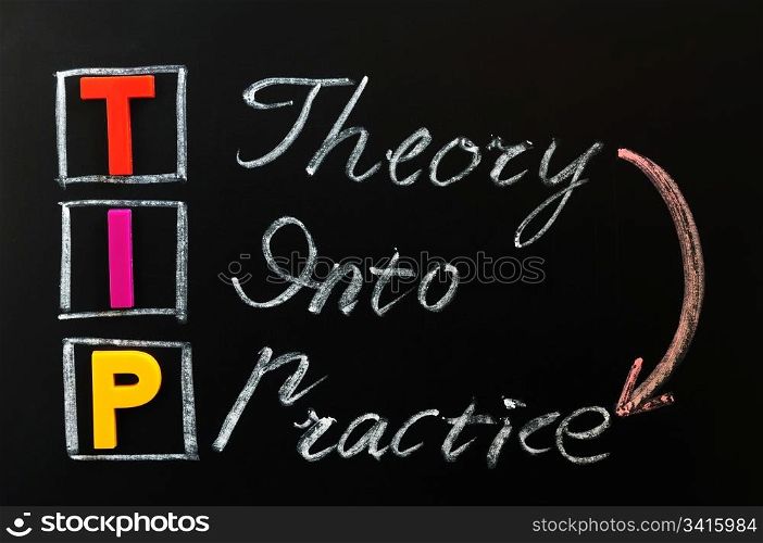 Acronym of TIP on a blackboard - Theory into Practice