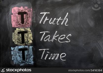 Acronym of TTT for Truth Takes Time written on a blackboard