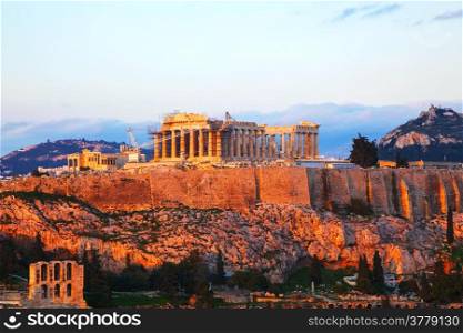 Acropolis in Athens, Greece in the evening before sunset