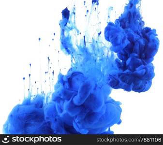 Acrylic colors and ink in water. Abstract background. isolated on white.