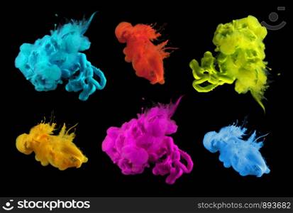 Acrylic colors in water. Ink blot. Abstract background. Collection. Set.