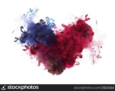 Acrylic colors in water. Ink blot. Abstract background. Isolation. Broken heart concept.