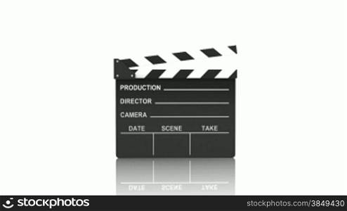 Action. Clapping clapper over white. Alpha channel is included