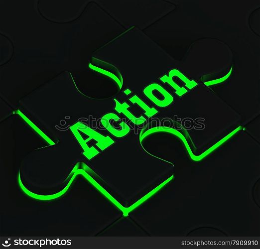 Action Glowing Puzzle Showing Motivation, Activism And Inspiration