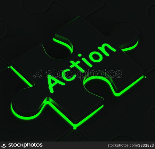 Action Glowing Puzzle Shows Acting, Expressions And Motivation