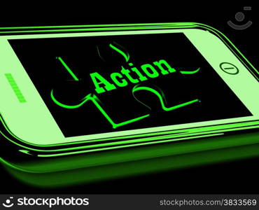 . Action On Smartphone Showing Urgent Activism And Motivation