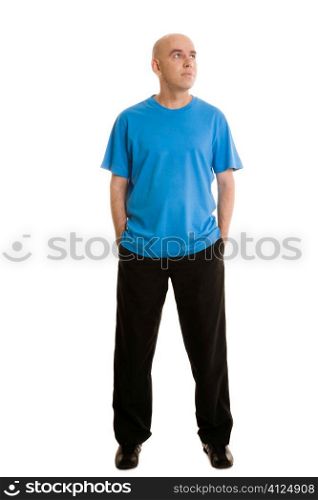 active man isolated on white background, focus on face
