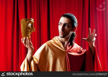 Actor with maks in a funny theater concept