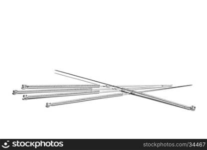 Acupuncture needles on an isolated white background.