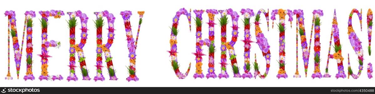 &acute;Merry Christmas&acute; it is written flowers on lilac letters