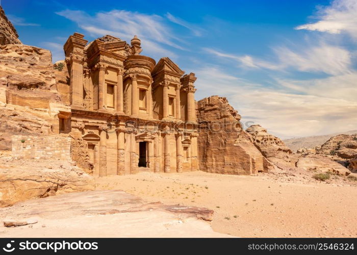 Ad Deir or The Monastery, ancient Nabataean stone carved temple, Petra, Jordan