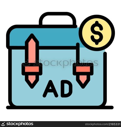 Ad leather suitcase icon. Outline ad leather suitcase vector icon color flat isolated. Ad leather suitcase icon color outline vector